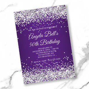 Silver Glitter Royal Lila Ombre 50-årsdag Inbjudningar
