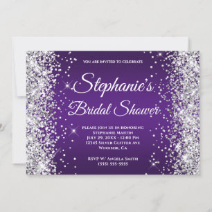 Silver Glitter Royal Lila Ombre Finare Monogram Inbjudningar