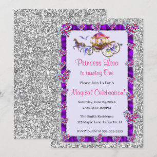 Silver Glitter Royal Princess Birthday Inbjudningar