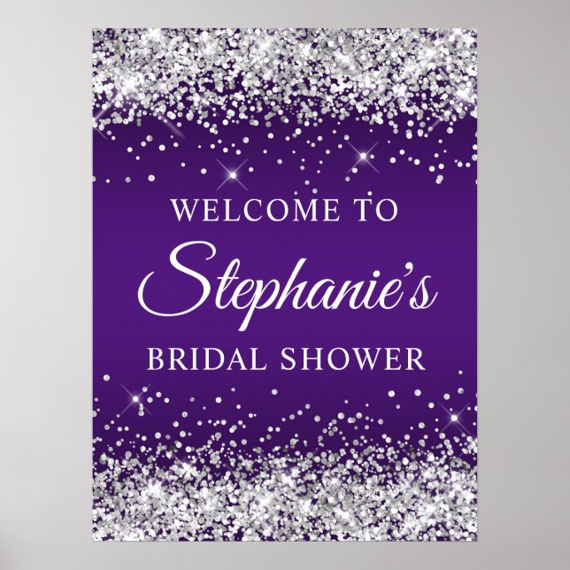 Silver Glitter Royal Purple Bridal Shower Welcome Poster (Framsidan)