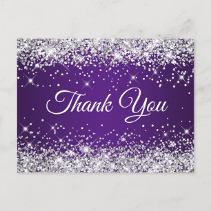Silver Glitter Royal Purple Födelsedags Tacksamhet Vykort