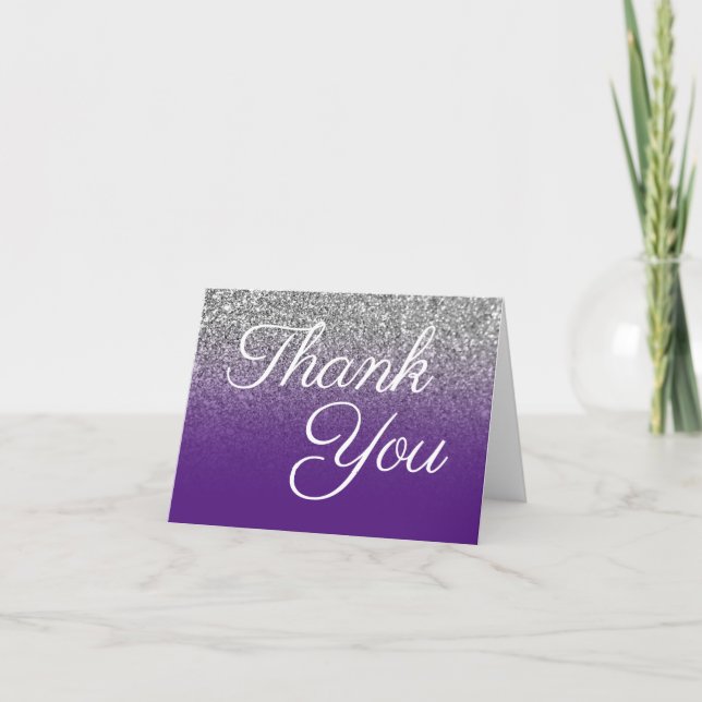 Silver Glitter Royal Purple Ombre Tack Kort (Framsida)