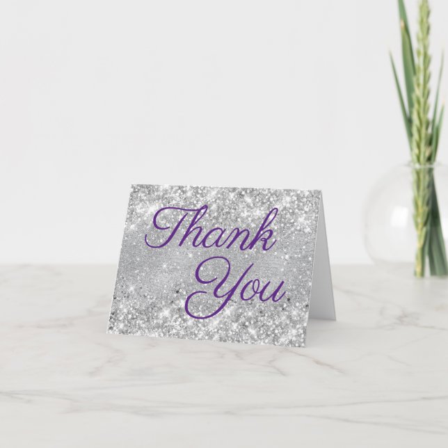 Silver Glitter Royal Purple Tack Kort (Framsida)