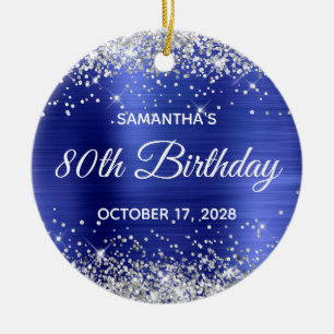 Silver Glitter Sapphire Foil 80 Birthday Julgransprydnad Keramik
