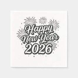 Silver Glitter Script Gott nytt år 2026 Pappersservett
