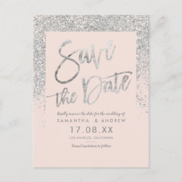 Silver glitter script rosa spara datum meddelande vykort