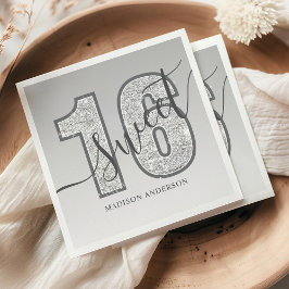 Silver Glitter Script Söt 16-årsdag Pappersservett
