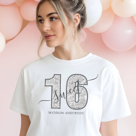 Silver Glitter Script Söt 16-årsdag T Shirt