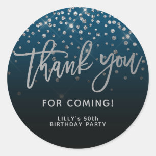 Silver Glitter Script Tack För Att Komma Blå Runt Klistermärke