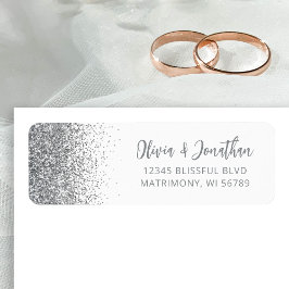 Silver Glitter Script Vit Bröllopsreturadress Returadress Etikett