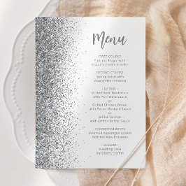 Silver Glitter Script Vita Bröllop Meny