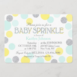 Silver Glitter Seafoam Gult Dots Baby Sprinkle Inbjudningar