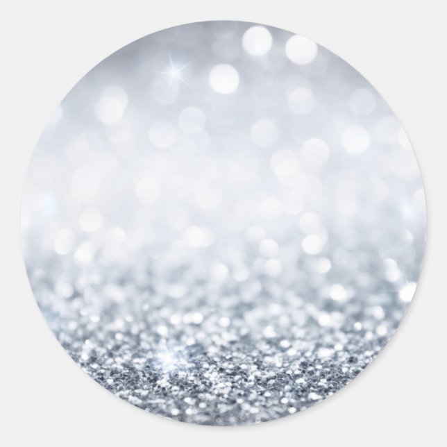 Silver Glitter Shimmer Anpassningsbar Runt Klistermärke (Framsida)