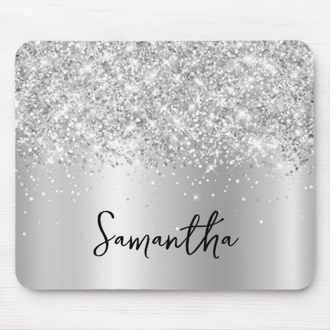 Silver Glitter Shimmer Glam Namn Musmatta (Framsidan)