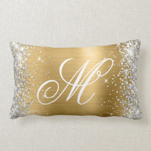 Silver Glitter Shiny Gold Foil Finare Monogrammed Lumbarkudde