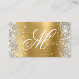 Silver Glitter Shiny Guld Folie Snygg Monogram Visitkort