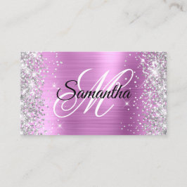 Silver Glitter Shiny Lavender Foil Finare Monogram Visitkort