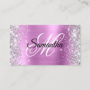 Silver Glitter Shiny Lavender Folie Fancy Monogram Visitkort