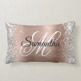 Silver Glitter Shiny Ro, guldfärgad eldmonogram Lumbarkudde
