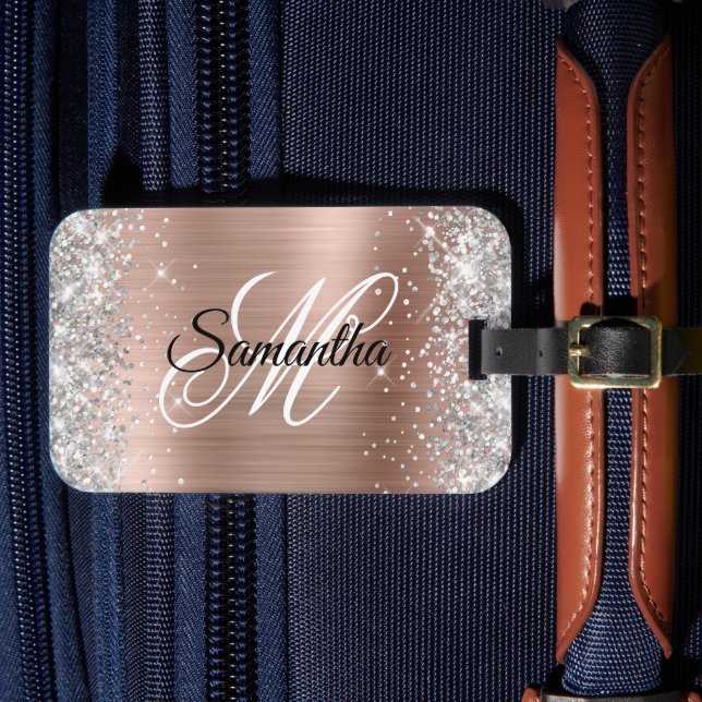 Silver Glitter Shiny Rose Gold Fals Folie Bagagebricka (Framsida Insitu 4)