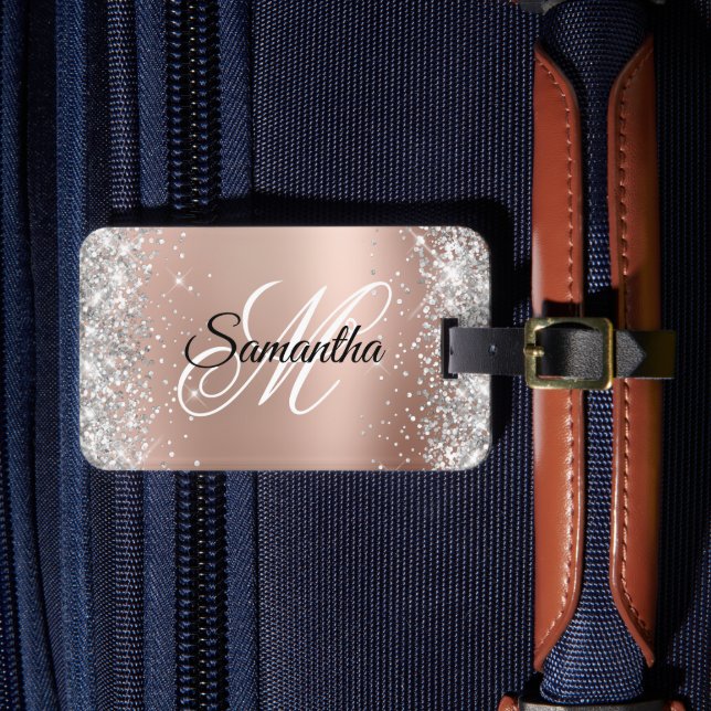 Silver Glitter Shiny Rose Gold Glam Gradient Bagagebricka (Framsida Insitu 4)