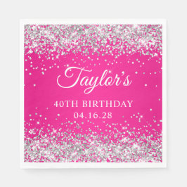 Silver Glitter Shock rosa 40:e födelsedagen Pappersservett