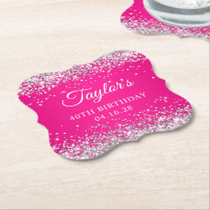 Silver Glitter Shock rosa 40:e födelsedagen Underlägg Papper
