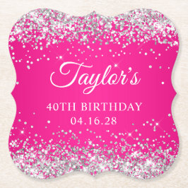 Silver Glitter Shock rosa 40:e födelsedagen Underlägg Papper