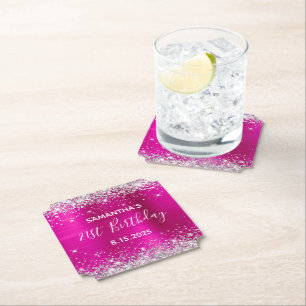 Silver Glitter Shock rosa Foil 21:a födelsedagen Underlägg Papper