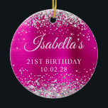 Silver Glitter Shock rosa Foil 21st Birthday Photo Julgransprydnad Keramik<br><div class="desc">Skapa din egen 21:a födelsedag med ett foto på baksidan. Den digitala grafiken fungerar som faux silver glitter,  sparkler och magenta och shock rosa borstad folie av metall. Konsten inslag skriver ut som ett foto.</div>