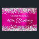 Silver Glitter Shock rosa Foil 40th Birthday Välko Poster<br><div class="desc">En modern kalligrafi i eleganten med ett modernt teckensnitt med versaler i stil. Skapa ditt eget välkomsttecken för party firande på 40-årsdagen poster för din vän. Jag har några andra födelsedagar för milstolpe, men kan besvara skaparförfrågningar här i systemet. Bakgrunden är en faux glatt silver glitter överst i kant med...</div>