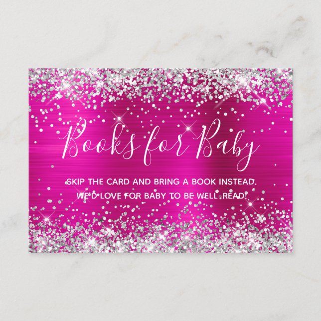 Silver Glitter Shock rosa Foil Bokar för Baby Tilläggskort (Framsida)