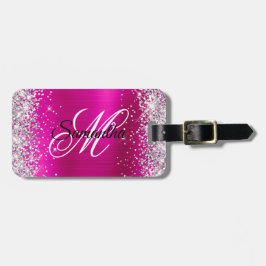 Silver Glitter Shock rosa Foil Finare Monogram Bagagebricka