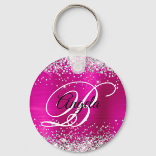Silver Glitter Shock rosa Foil Finare Monogram Nyckelring