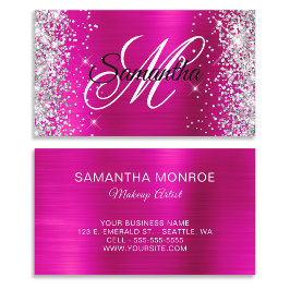 Silver Glitter Shock rosa Foil Finare Monogram Visitkort