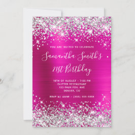Silver Glitter Shock rosa Monogram 21:a födelsedag Inbjudningar
