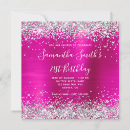 Silver Glitter Shock rosa Monogrammed 21:a födelse Inbjudningar