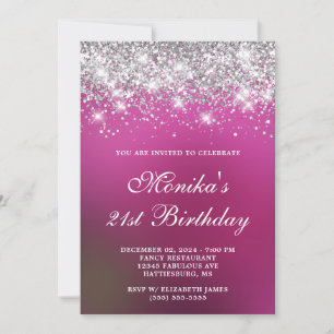 Silver Glitter Shock rosa Ombre 21:a födelsedag, f Inbjudningar