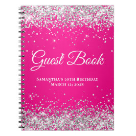 Silver Glitter Shock rosa Ombre Birthday Guest Anteckningsbok