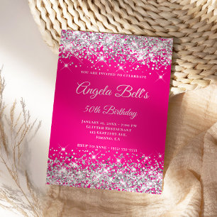 Silver Glitter Shock rosa Ombre Finare Monogram Inbjudningar