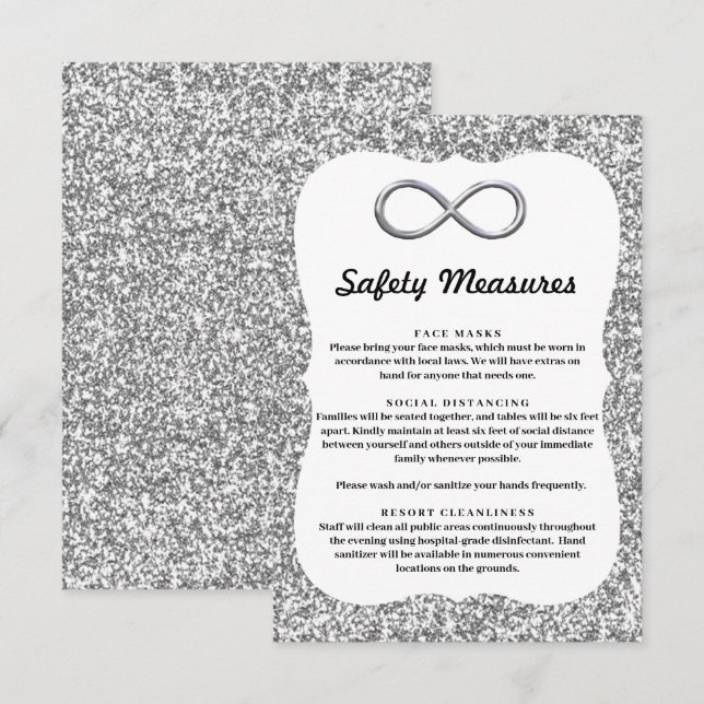 Silver Glitter Silver Oändlighet Säkerhetsåtgärder Tilläggskort (Fram/baksida)