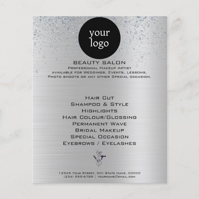 Silver Glitter Skönhetssalong Flygblad (Framsidan)