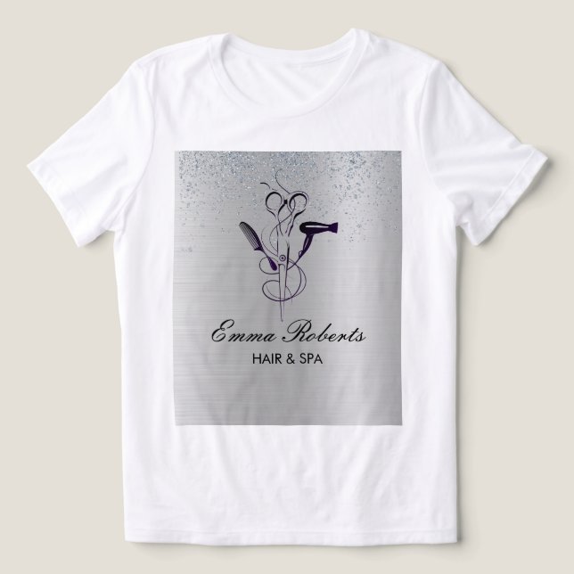 Silver Glitter Skönhetssalong T Shirt (Design Framsida)
