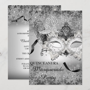 Silver Glitter Snöflinga Quinceanera Maskerad Inbjudningar