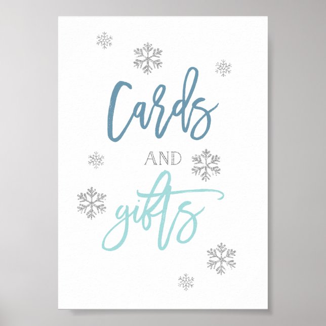 Silver Glitter Snöflingor | Kort- och presentkort Poster (Framsidan)