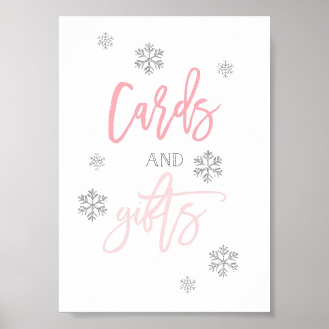 Silver Glitter Snöflingor | Kort- och presentkort Poster (Framsidan)
