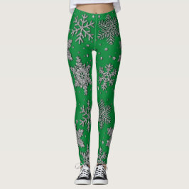 Silver glitter snöflingor leggings
