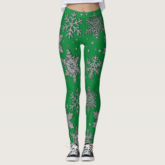 Silver glitter snöflingor leggings (Framsida)