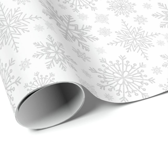 Silver Glitter Snöflingor Presentpapper (Rullad Hörn)