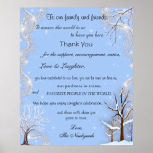 Silver Glitter Snöflingor Snötäcka Träd Poster